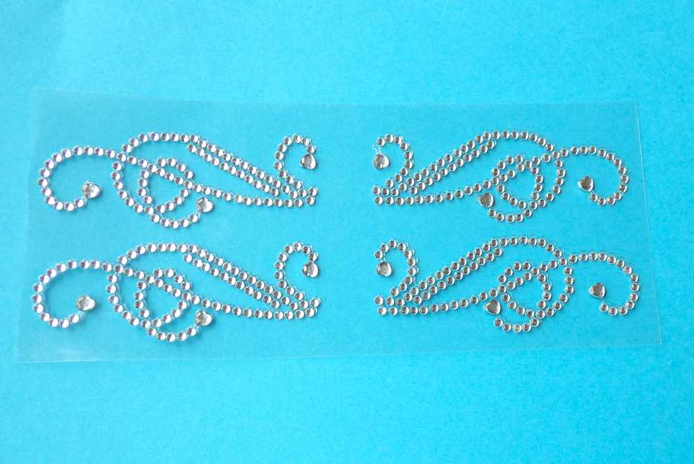 10 sheets of 4 Diamante Swirl and heart diamantes Shape Self Adhesive Sticker size 20mm x 60mm clearance