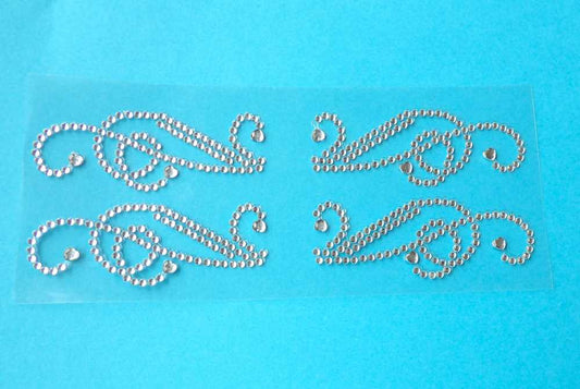 10 sheets of 4 Diamante Swirl and heart diamantes Shape Self Adhesive Sticker size 20mm x 60mm clearance