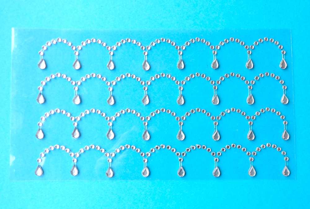 10 Diamante Strips tear drop design Self Adhesive Sticker 18mm wide and 12cm long with 4 strips on each card clearance