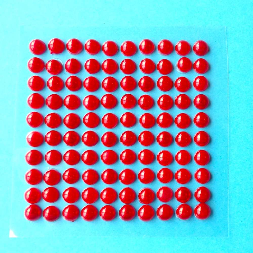 10 squares of Red Pearl Self Adhesive Stickers 100 x 6mm on each clearance