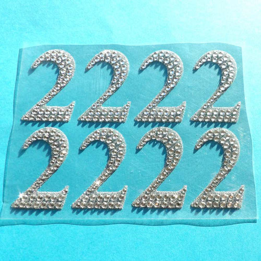 Diamante Numbers 8 on a card Clear and Silver ' Number 2 ' Design Self Adhesive Sticker Size 57mm clearance