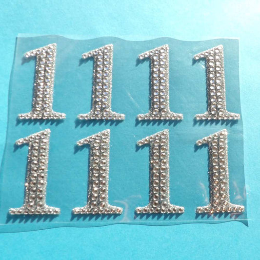 Diamante Numbers 8 on a card Clear and Silver ' Number 1 ' Design Self Adhesive Sticker Size 57mm clearance