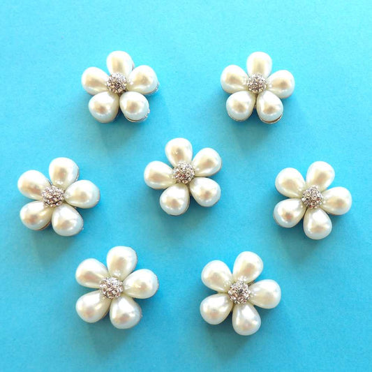 7 flower with pearls sparkly diamantes flat back trims size 22mm clearance