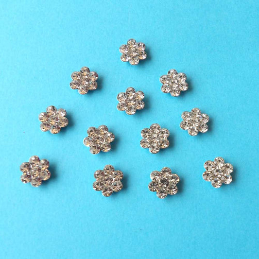 12 Mini Flower shape with diamantes metal flat back size 11mm clearance