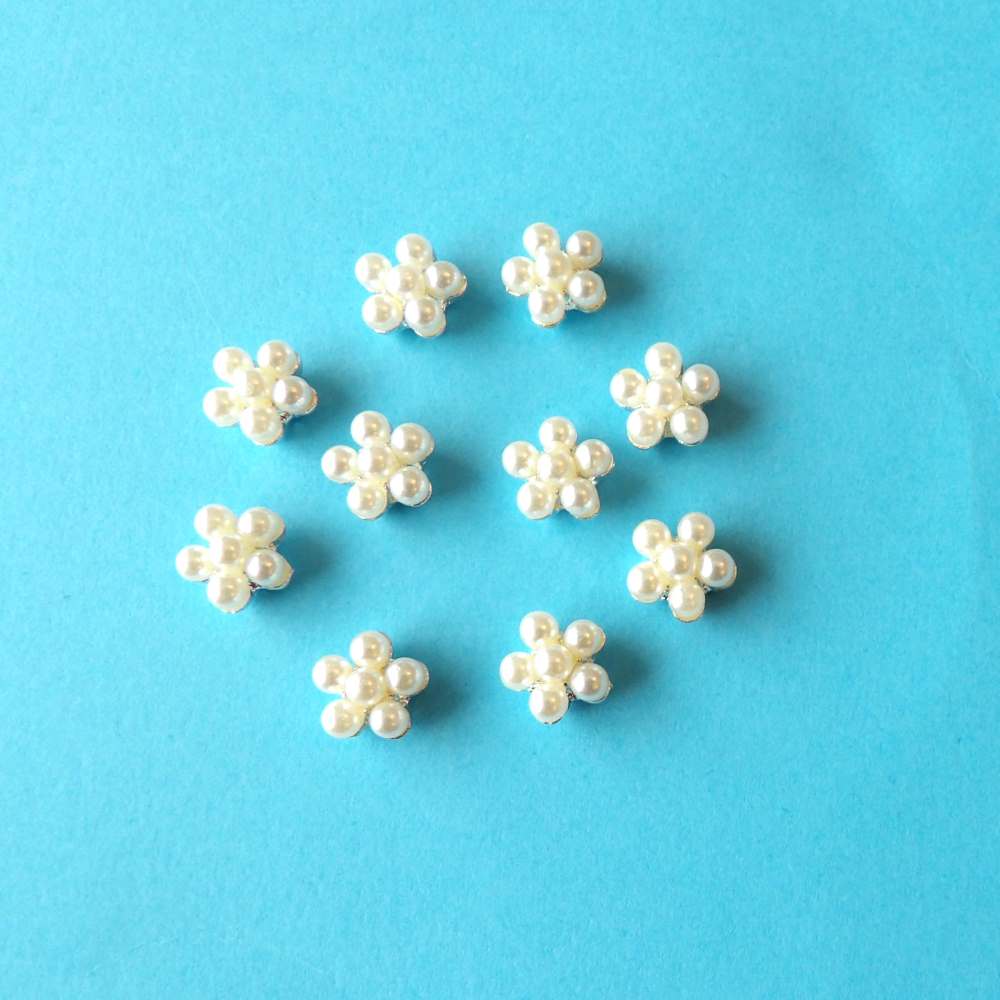 10 Mini Flower shape with pearls metal flat back size 10mm clearance