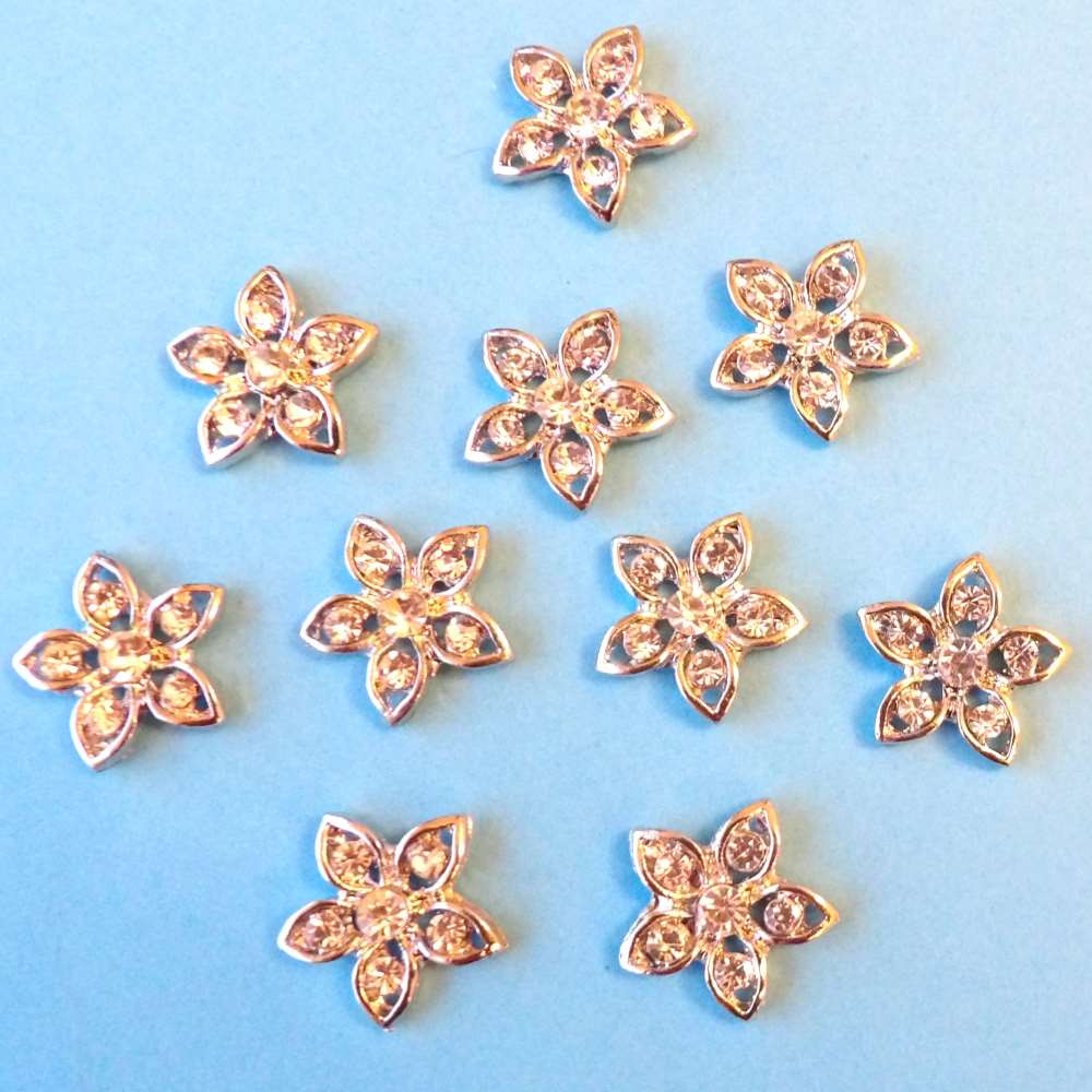 10 flower shape with sparkly diamantes flat back size 18mm clearance