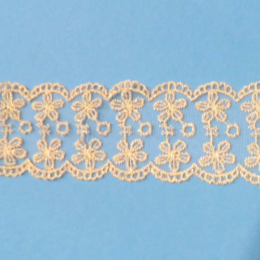 One metres of Light Gold Metallic Flower Design double edged Fine Net Lace 70mm wide clearance