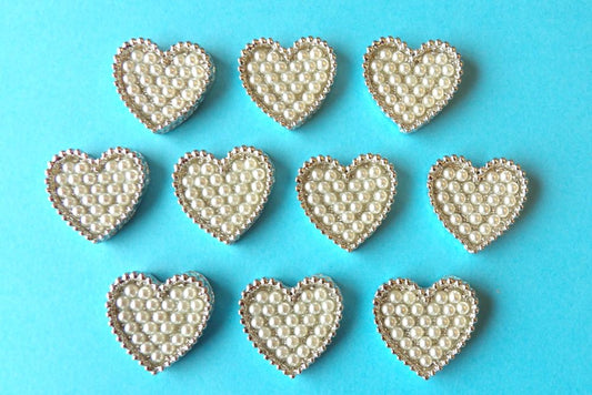 10 Heart shape beaded flat back size 22mm clearance