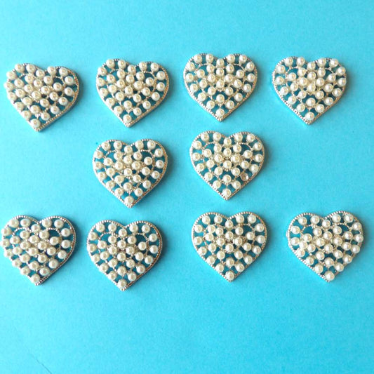 10 Heart shape beaded flat back size 28mm clearance