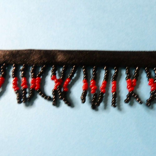 10 metres of Black and Dark Red  colour beaded fringing with 9mm ribbon 30mm wide clearance