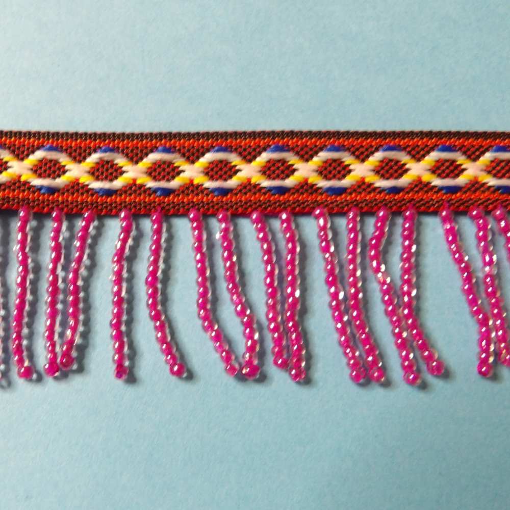 10 metres of Deep Cerise with Patterned Braid colour beaded fringing 35mm wide clearance