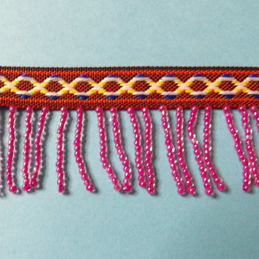 10 metres of Deep Cerise with Patterned Braid colour beaded fringing 35mm wide clearance