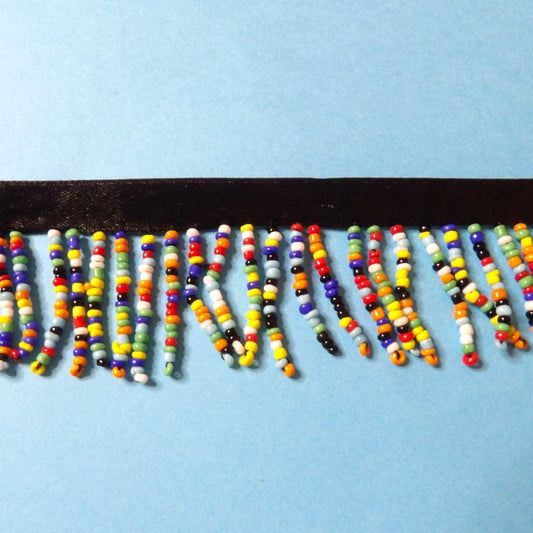 10 metres of Multi colour beaded fringing 40mm wide with 9mm black ribbon clearance