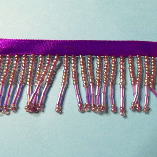 10 metres of Lilac multi colour beaded fringing with 9mm purple ribbon 40mm wide clearance