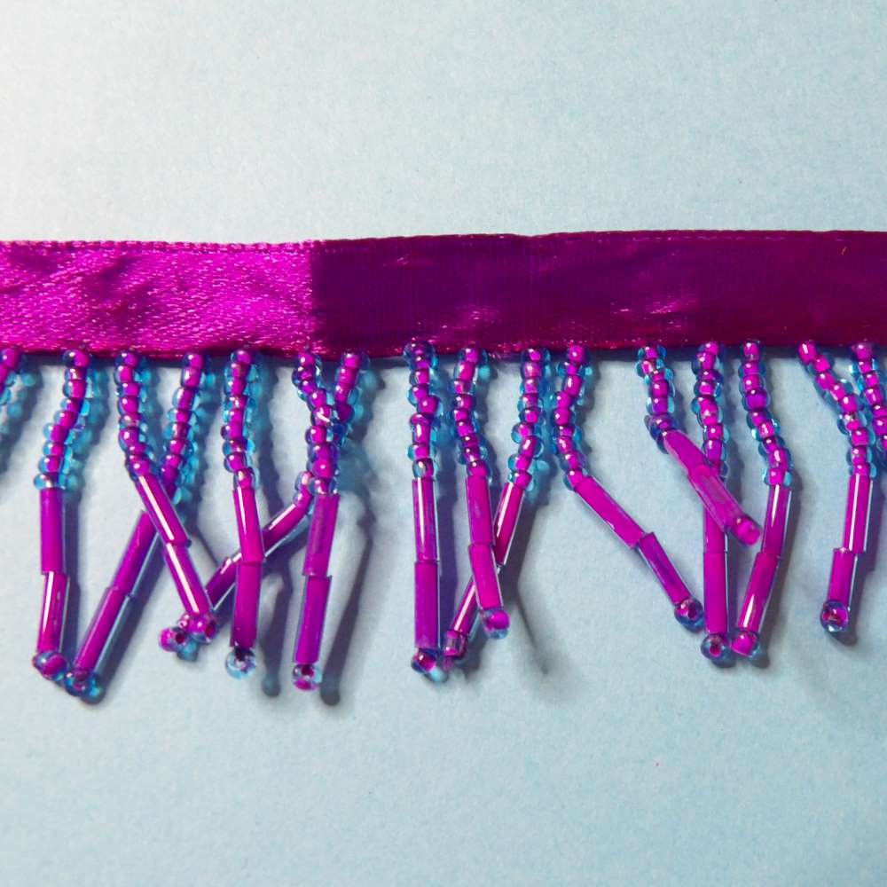 10 metres of Purple and Blue Colour beaded fringing with 10mm ribbon 40mm wide clearance