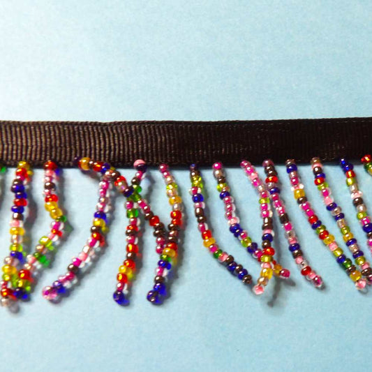 10 metres of Multi Colour beaded fringing with 10mm grow grain ribbon 40mm wide clearance