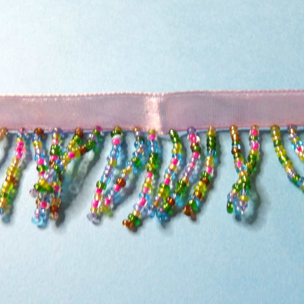 10 metres of  Multi Colour beaded fringing with 9mm ribbon 35mm wide clearance