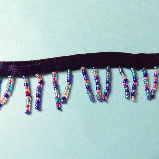 10 metres of  Multi Colour beaded fringing with 9mm ribbon 30mm wide clearance