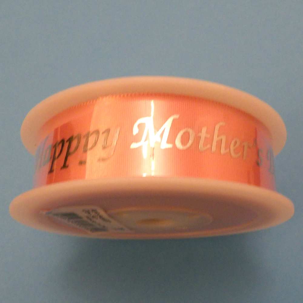 20 metres of Light Pink with Silver Foil colour Happy Mothers Day Design Satin Ribbon 25mm wide