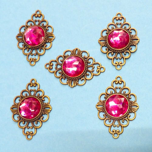 5 Dark Gold Metal flat back with cerise stone size 50mm x 35mm clearance