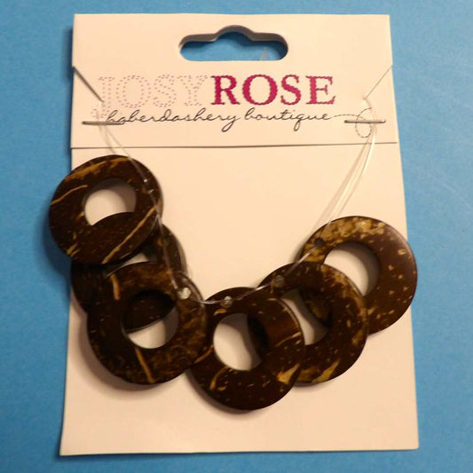 Card of 6 Dark Brown Circle  beads 25mm Josy Rose Brand
