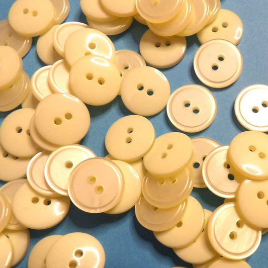100 Shiny Light Cream 2 hole buttons size 15mm clearance