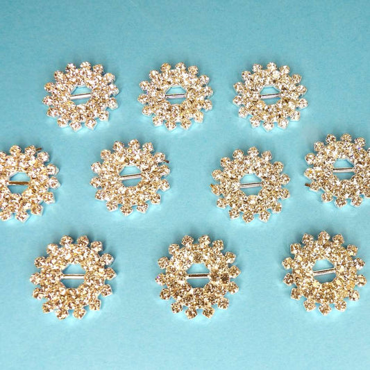 10 Round Fancy Shaped Buckles Sparkly  Diamantes Set In Silver Colour Metal 6mm bar size 24mm clearance