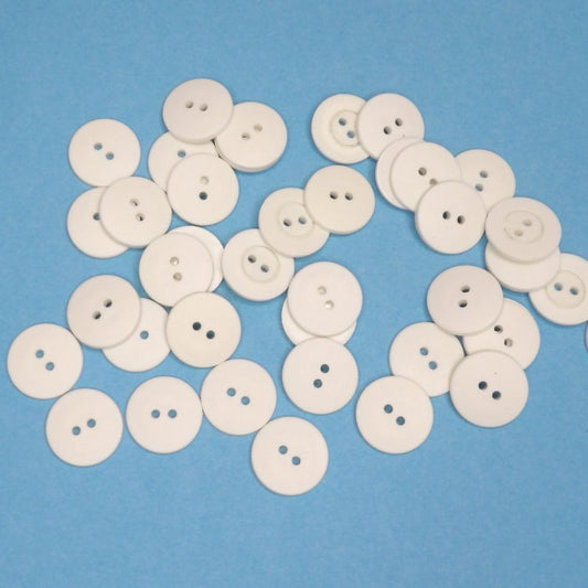 100 matt white 2 hole buttons size 17mm clearance