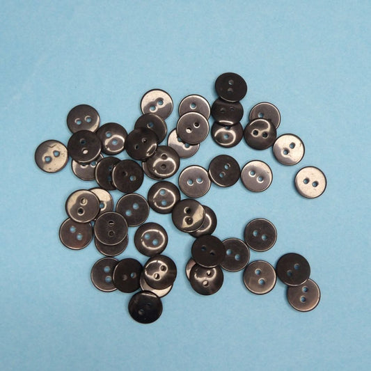 100 small black shiny 2 hole buttons size 11mm clearance
