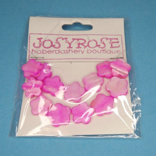 Card of Bright Pink mother of pearl flower shape beads size 16mm Josy Rose Brand