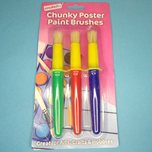 Card of 3 chunky poster paint brushes