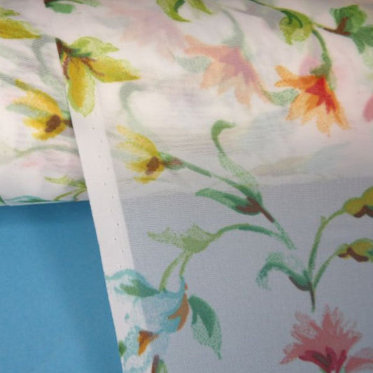10 metres of White and Bright floral Chiffon Type fabric 150cm wide clearance loose in a bag
