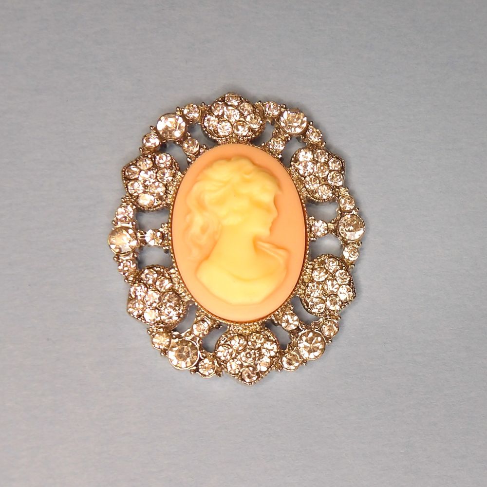 Large Pink and Ivory sliver colour Cameo Design metal flat back with diamantes size 40mm x 32mm clearance