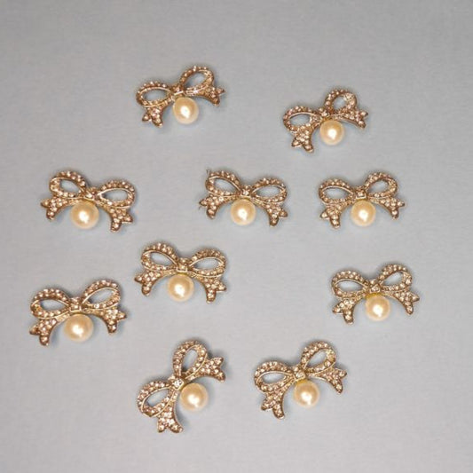 10 sparkly clear diamante flat bow design backs with pearl size 25mm x 17mm clearance