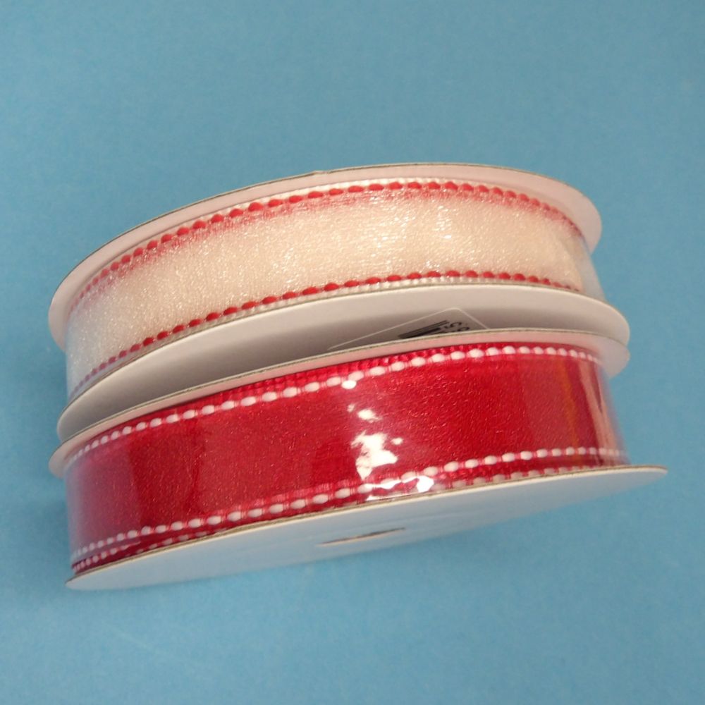 20 metres of organza type ribbon with  stitched edge 16mm wide choice of colour
