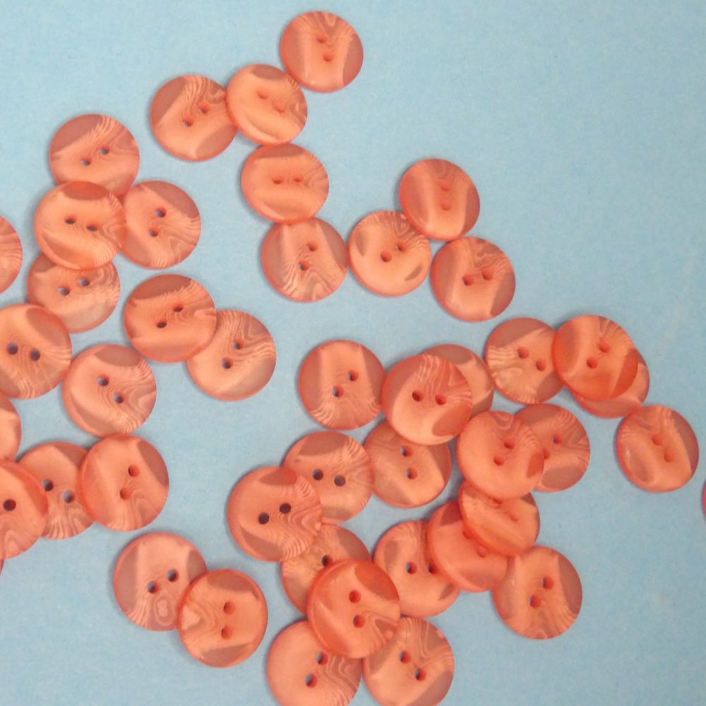 100 coral colour shaded 2 hole buttons size 15mm clearance