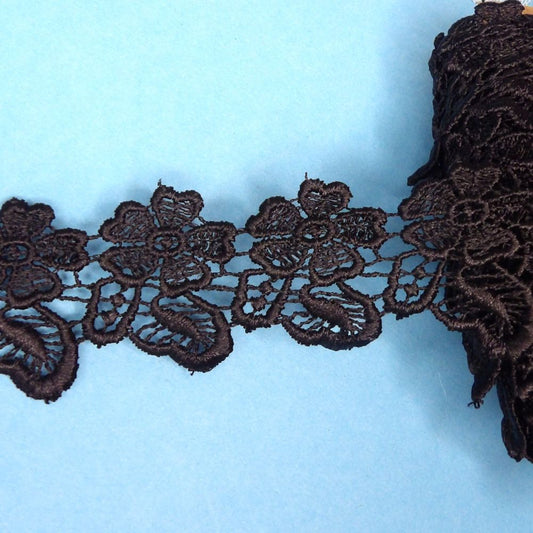 One metre of BLACK Guipure lace FLOWER WITH LEAVES DESIGN 40mm wide design