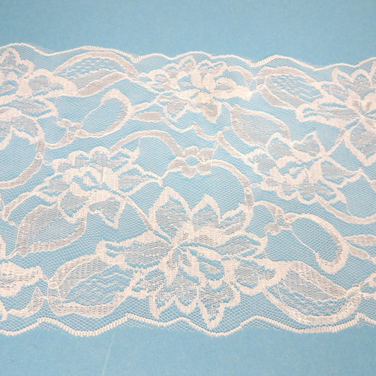 One metre of wide fine white floral design lace double edged 15cm / 6 inch wide clearance