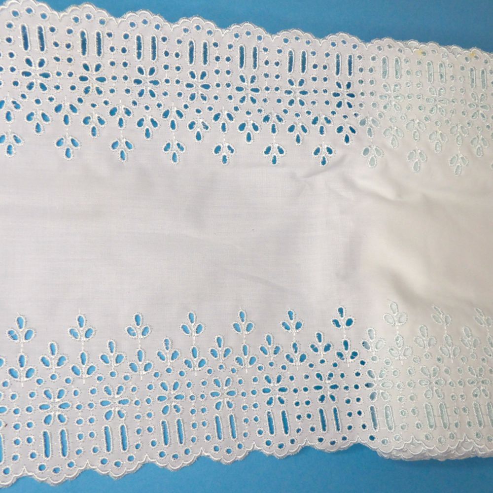 13 metres of very Light Green Double Edge Wide broderie anglaise with slotted edge 21cm / 9 inch wide clearance