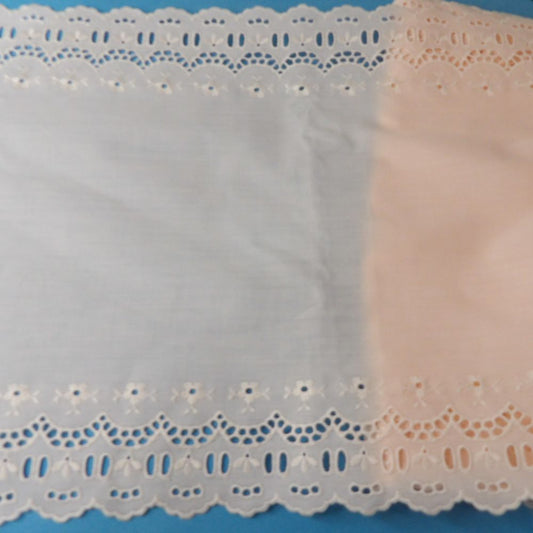 9 metres of very Light Peach Double Edge Wide broderie anglaise with slotted edge 27cm / 10.5 inch wide clearance