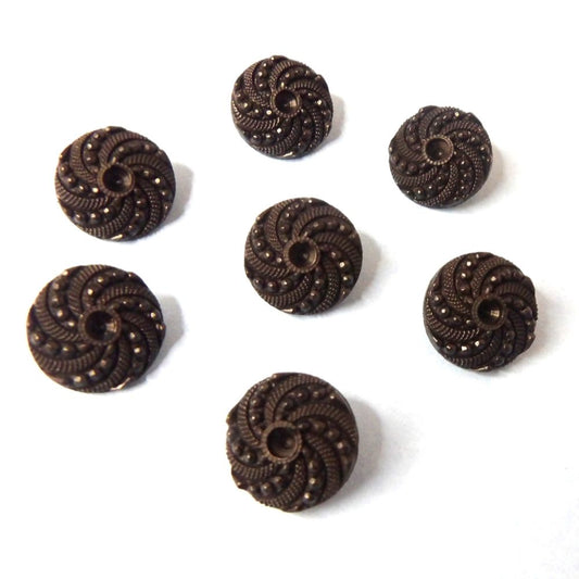 100 Black Swirl Patterned Shank buttons with dent in centre size 17mm clearance