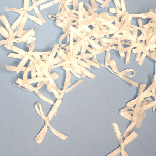 1000 white satin ribbon bows with 3mm ribbon clearance