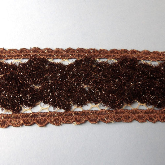 13 metres of dark brown sparkle type braid / Lace with mid brown fancy edges 65mm wide clearance