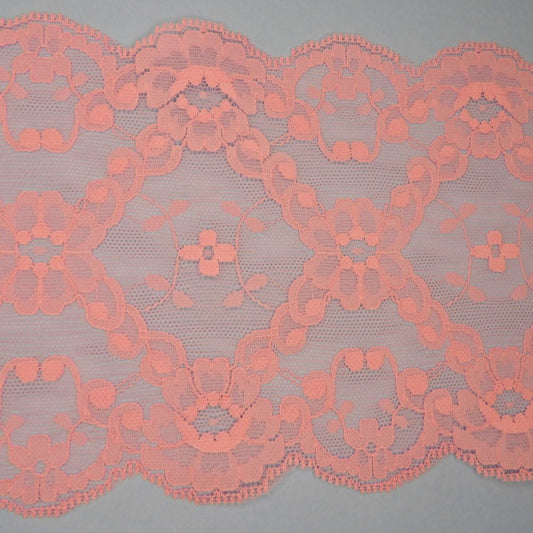 Only One Lot Of 15.5 metres of Wide Candy Pink Double Edged Floral Lace 14cm / 5.5 inch wide clearance loose in a bag