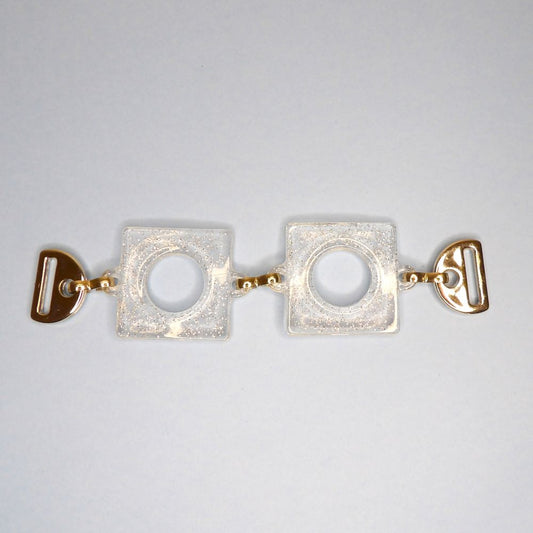 5 Clear Glitter Square Two Joined Together Trims  Trims with silver colour slots each side can be used in hand bag and belt making clearance