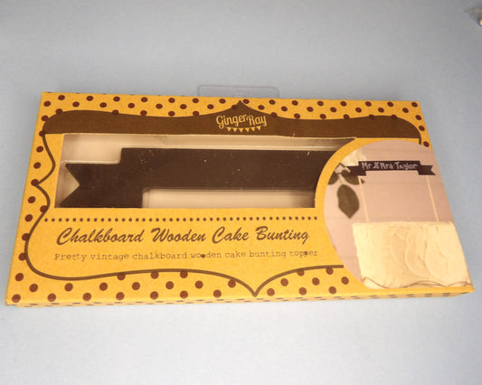Cake topper from Ginger Ray, wooden black calk board to write your own message brown box clearance