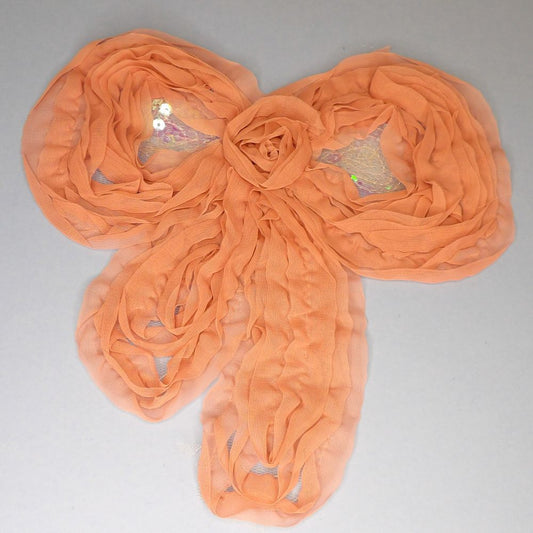 5 Light Dusty Pink Chiffon Bow Shape Motif With Sequins Sew On 20cm x 21cm clearance