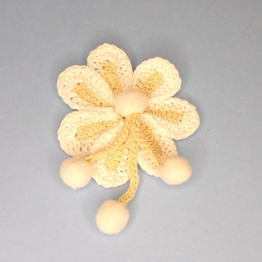 5 White And Cream Colour Cotton Type Flower Design Motifs With Pom Poms Iron On Size 70mm Clearance