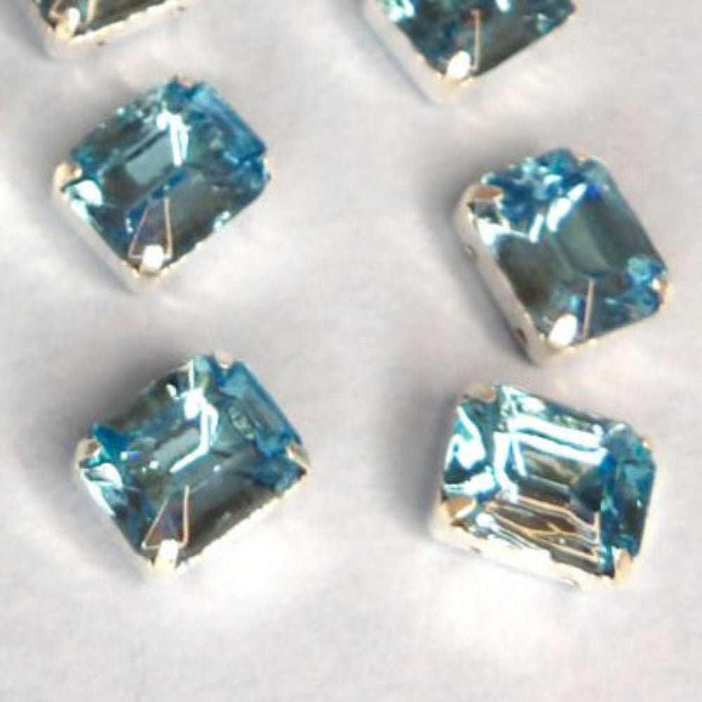 6 Oblong Shape Sew On Turquoise Crystal Diamante Rhinestone Set In Silver Colour Metal Size 10mm x 8mm Clearance