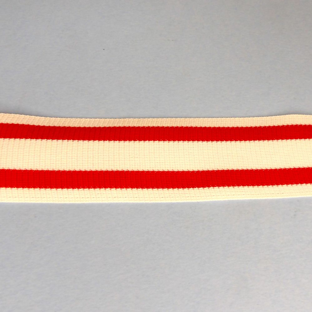 10 Metres Of Thin Webbing / Ribbon White With Two Red Stripes 36mm wide clearance